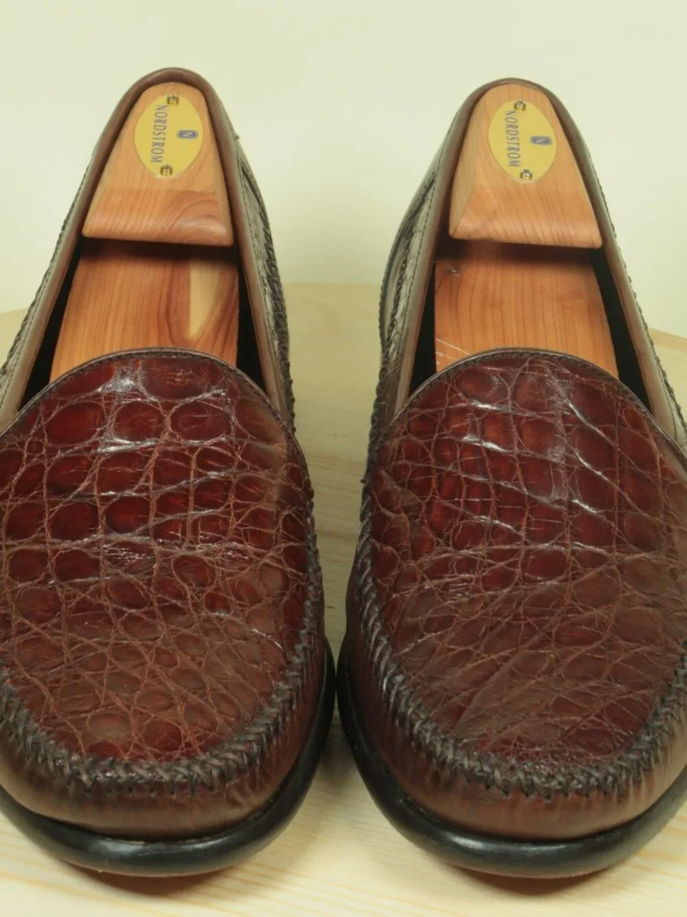 Vintage Bragano Crocodile Vamp Leather Loafers Shoes Mens 8.5M Brown Moc Toe - Picture 2 of 9